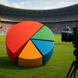 Colorful pie chart on a sports field with a camera capturing athletes in the background